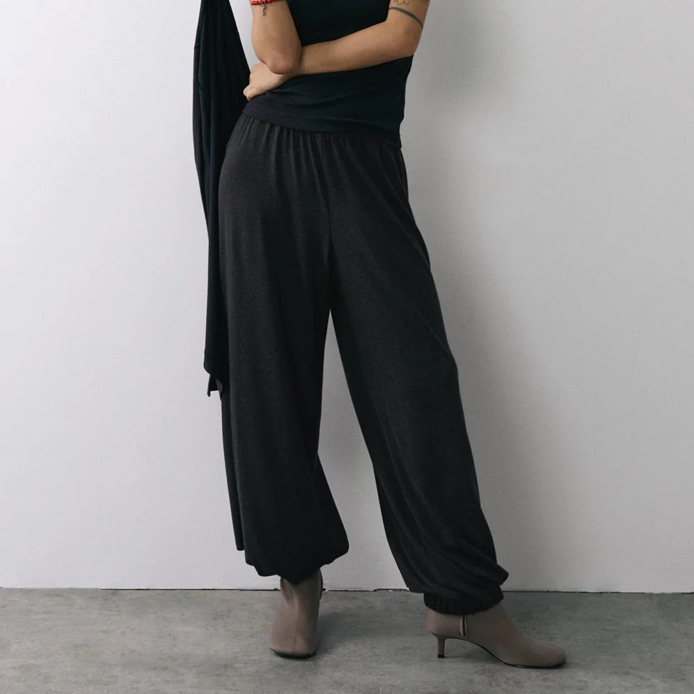 

Bornladies 2026 Women's Autumn Winter New Dark Grey Elastic Waist Pants Loose and Hanging Tight Leg Casual and Lazy Style Pants