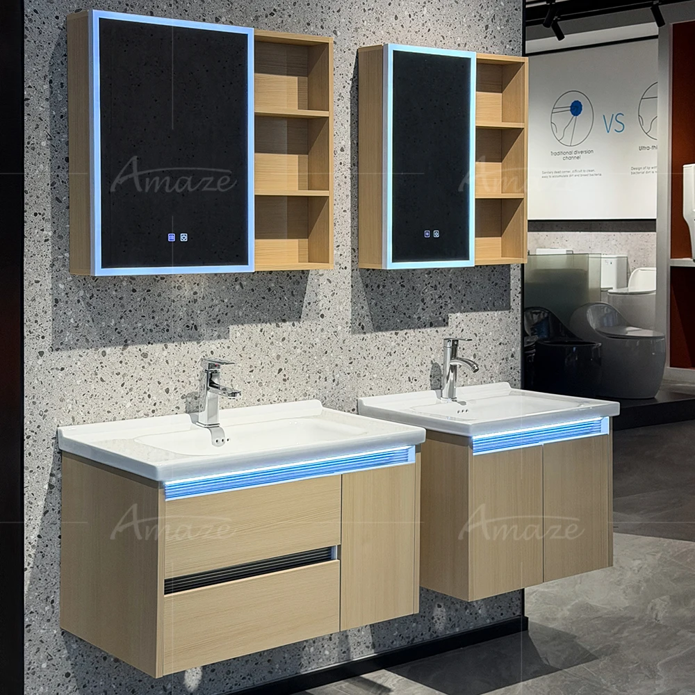 Bathroom CabinetApartment Custom Eco-Friendly Wall-Mounted Bathroom Vanity Ceramic Sink Aluminum Honeycomb Bathroom Cabinets Wit