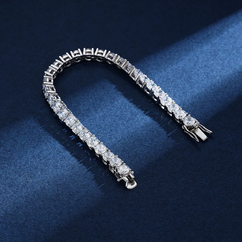 Luxury Solid Platinum PT950 Women's Four Claw 5mm Full Diamond Moissanite Diamond Bracelet Ins Hip Hop Tennis Chain