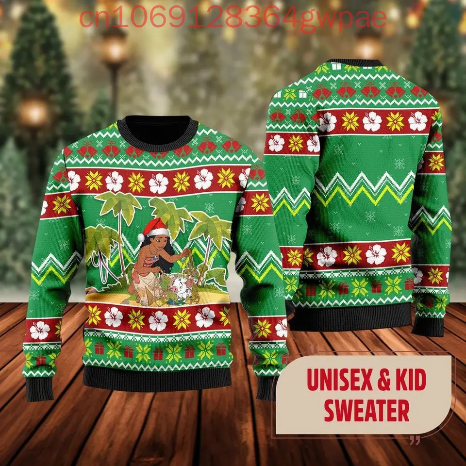 Disney Moana Cute Christmas Sweater Men's Women's 3d Print Ugly Sweater Casual Cartoon Sweatshirt Christmas Sweater