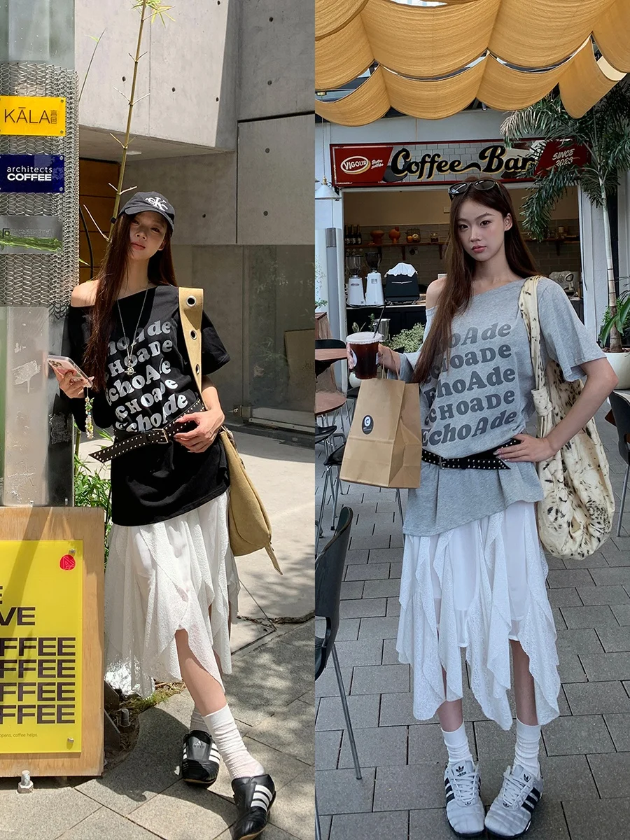 

Новая летняя футболка Sle Red Celebri ort Sve, женская свободная футболка с лямкой на плечах, модный цветной топ для девочек