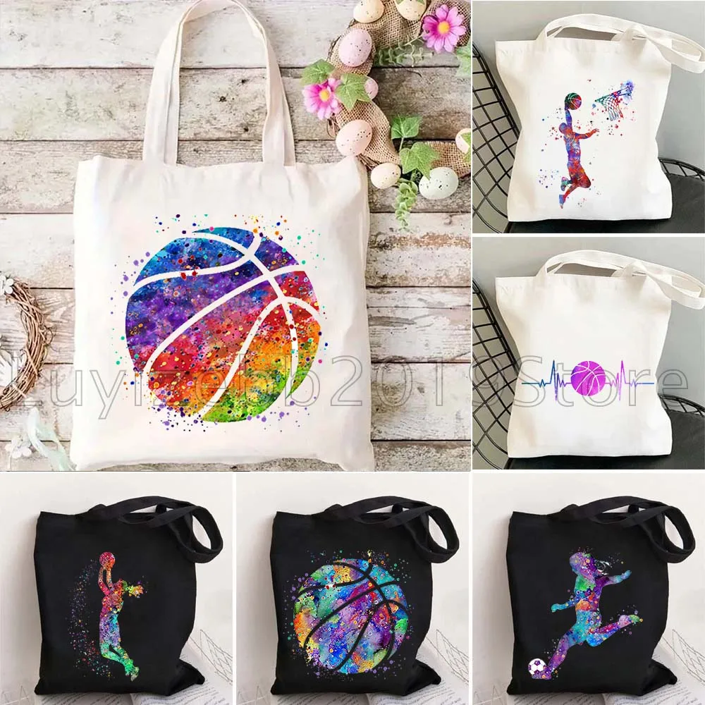 

Баскетбольный мяч, акварель, спортивные милые подарки, женская парусиновая сумка-тоут, многоразовая сумка для продуктов, сумки для покупок