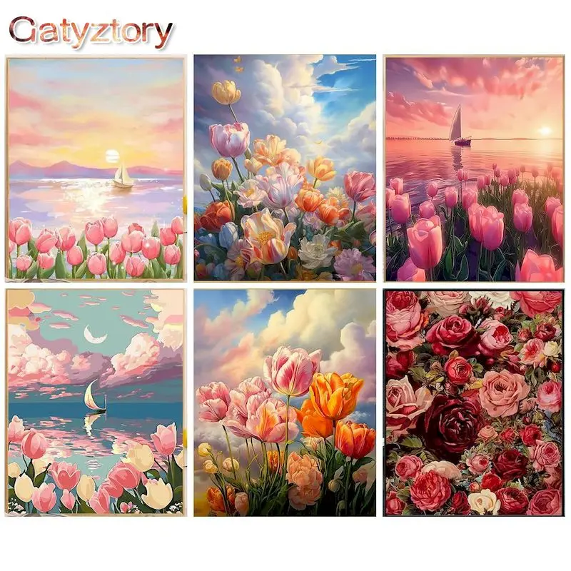 

GATYZTORY Framed Painting By Numbers For Adults Flower Paints Kits Living Room Wall Art Pictures HandPainted Diy Gift Home Decor