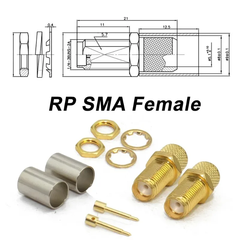 50ohm SMA/RP-SMA Male Female Bulkhead Crimp RF Connectors for 5D-FB/50-5/RG5/RG6/LMR300 Coaxial Cable