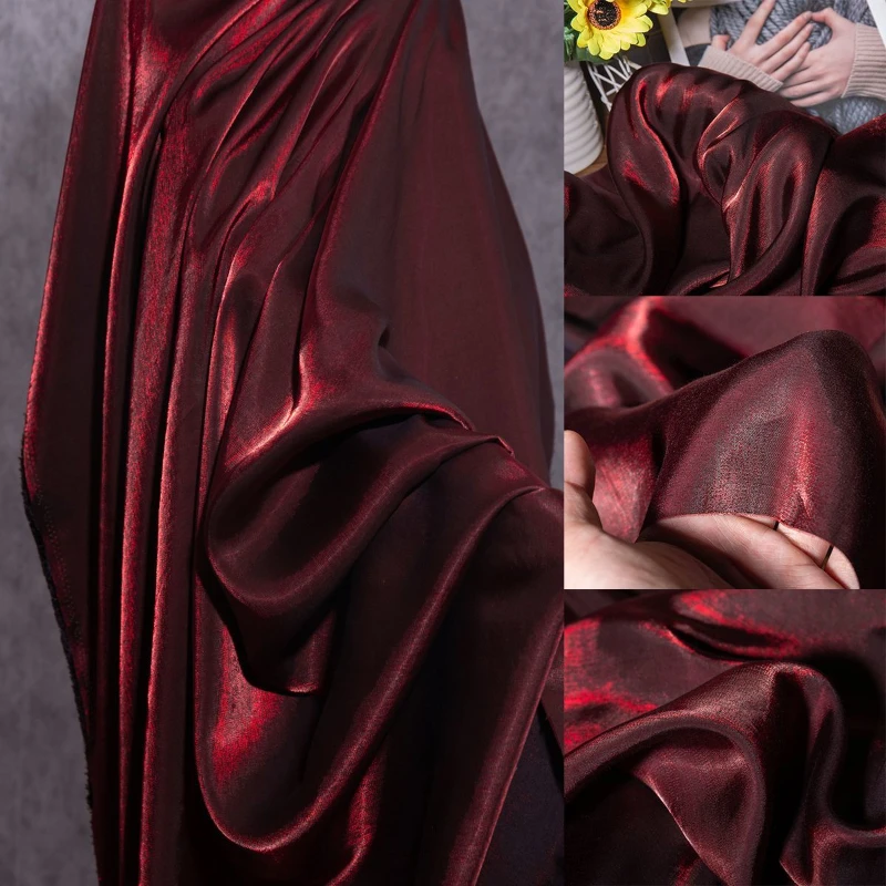 

Wine Red Glazed Silk Satin Gradient Fabric Hanfu Horse Face Pants Skirt Wedding Dress Skin Friendly Breathable Shiny Fabric