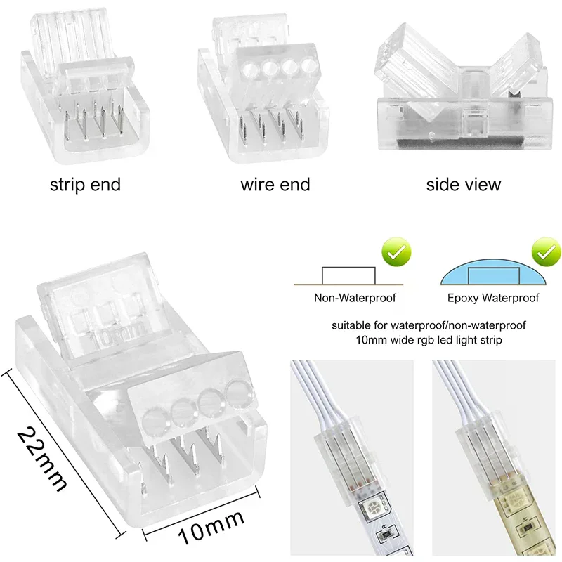 5/10/15Pcs 4Pin Solderless RGB LED Strip Connectors 10mm Quick Adapters For 5050 Multi-Color Track Lighting
