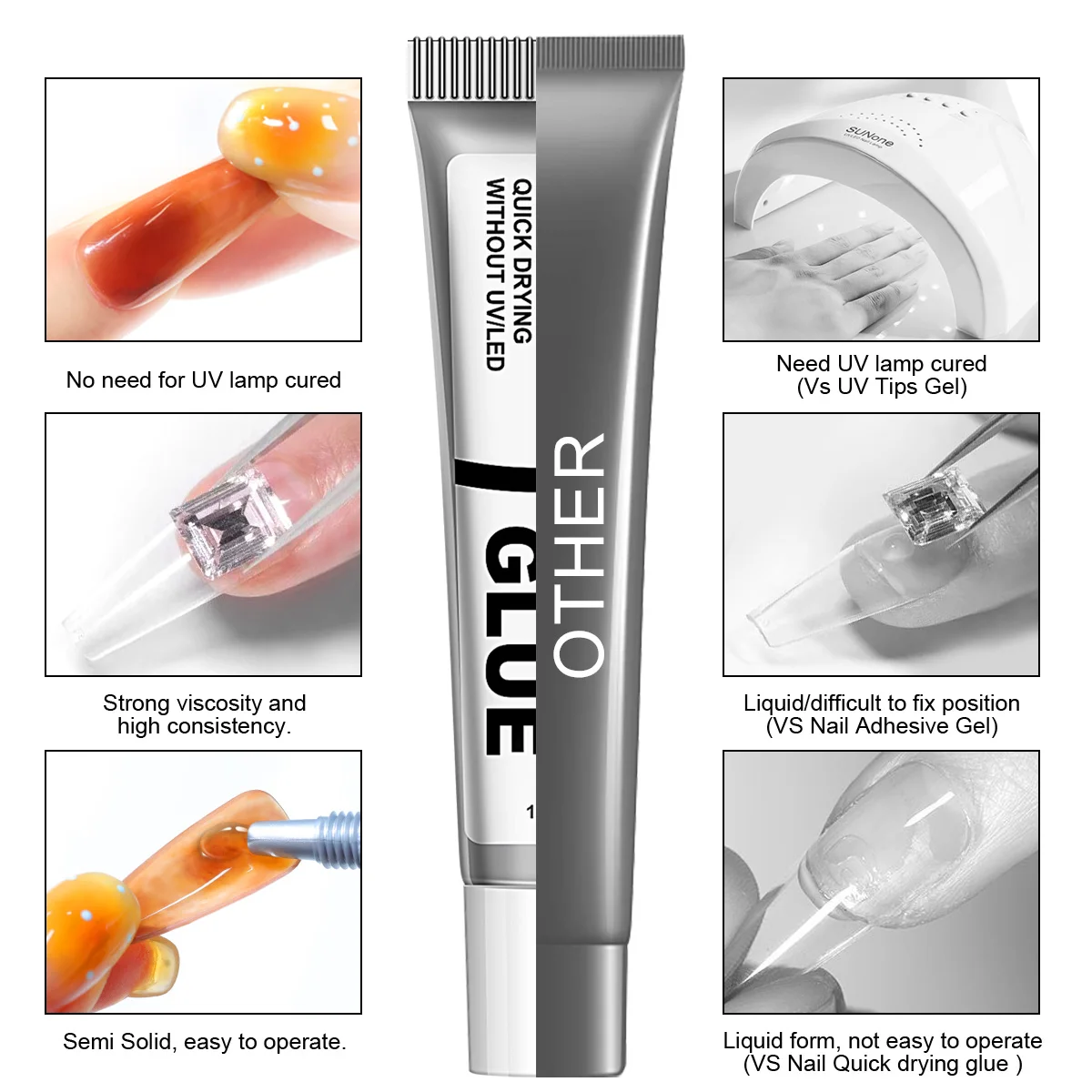 LIMEGIRL 10ML ensemble de colle semi-solide et dissolvant de colle pour ongles pour presser sur les pointes des ongles et presser sur le dissolvant d'ongles facile à enlever débroussailleuse