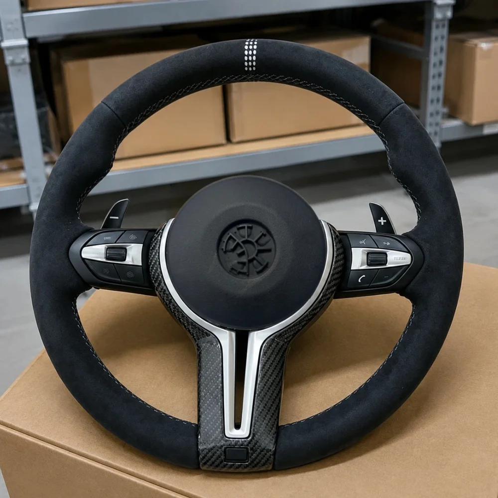 White Center Mark Steering Wheel Suede For BMW F80 M3 M4 F82 F85 F90 X5 F15 E70 E90 F10 F20 F22 F30 F31 M2 F87 M3 Factory Direct