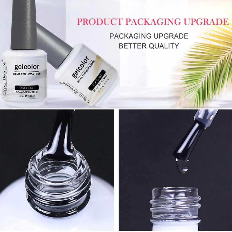 Clou Beaute Hema TPO Free Base And Top Coat Gel Nail Polish UV 15ml Transparent Soak Off Primer Gel Polish Long Lasting Nail Art