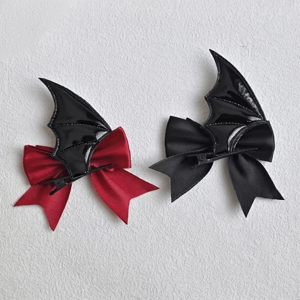 2 Pcs Cute Bow Halloween Hairpins Gothic Style Lolita Style Devil Horn Hair Clips Headwear Punk Bat Duckbill Clips Cosplay