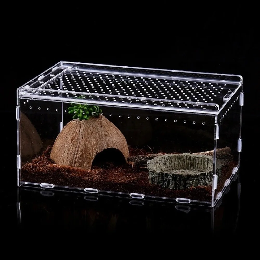 Transparentes Reptilien-Terrarium aus Acryl, einfach zu installieren, Zuchtkasten für Eidechsen, belüftetes, ausbruchsicheres Gehege für Geckos. – Detail 5