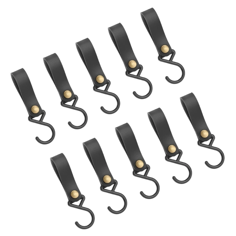 N7MD Set Of 10 Portable PU Leather S Hooks for Travel and Camping Clothesline Hook
