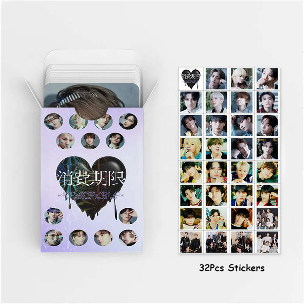 92pcs/Set Kpop Idols Wonwoo Jeonghan Boxed Card Double Sides Printing LOMO Card Self-adhesive Sticker Fans Collection Gift