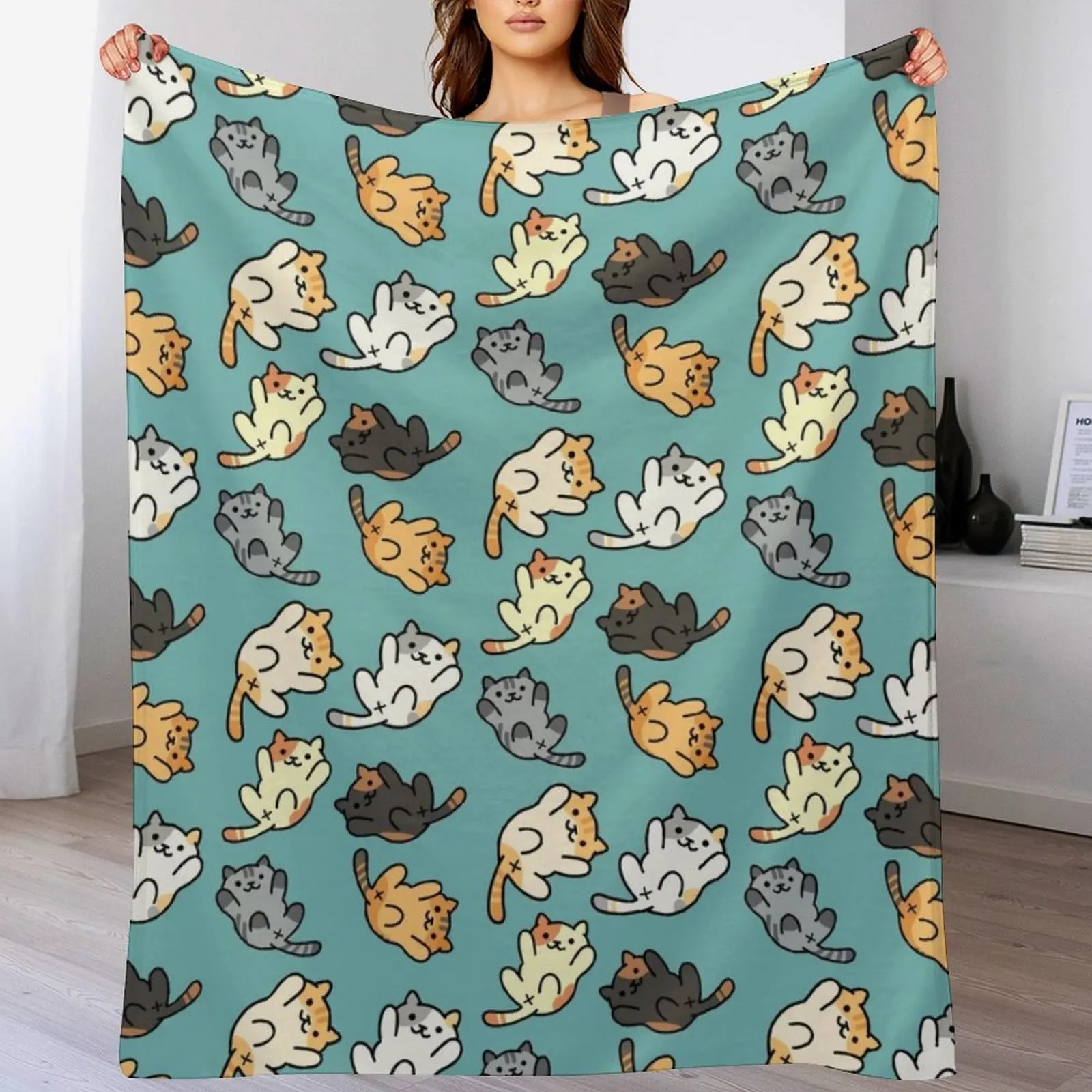 

Neko Atsume Throw Blanket Warm Napping Blanket for Office Couch Bed