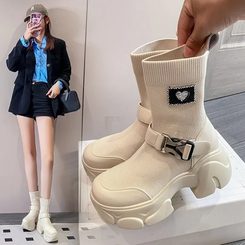 High Quality New Botas Women Motorcycle Ankle Boots Wedges Female Lace Up Platforms Spring Oxford Shoes Women Botas Mujer Bag