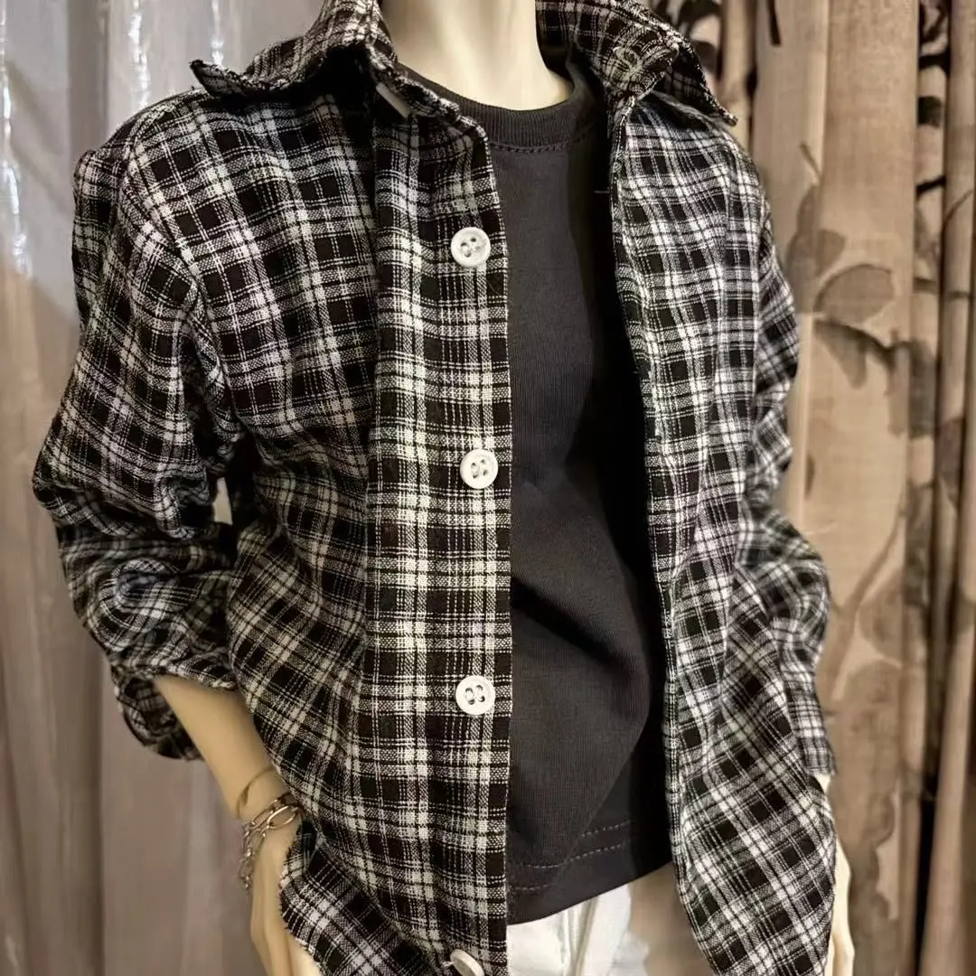 1/4 1/3 Doll's Clothes for 45cm,70-75cm Male Bjd Doll College Style Checkered Shirt Dress Up Play House Doll Accessories,No Doll