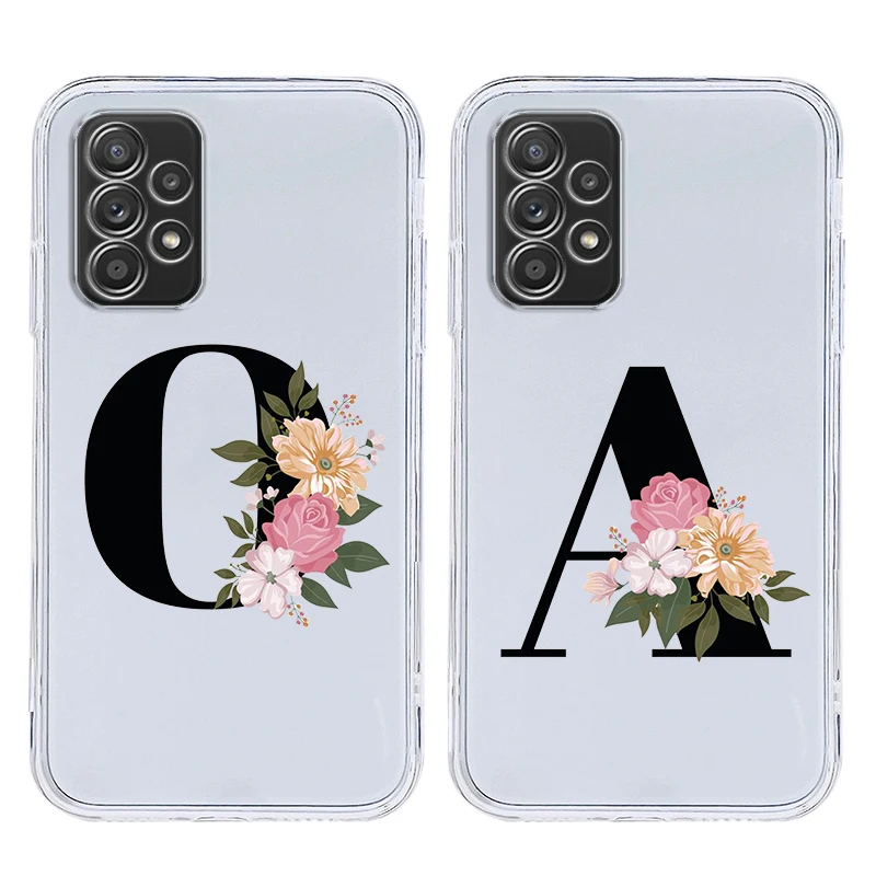 Flower Letters S Phone Case For Samsung A15 A13 A35 A55 A51 A71 A41 A31 A21S A03S A05 A17 A23 A25 A33 A53 A73 5G A07 4G Cover
