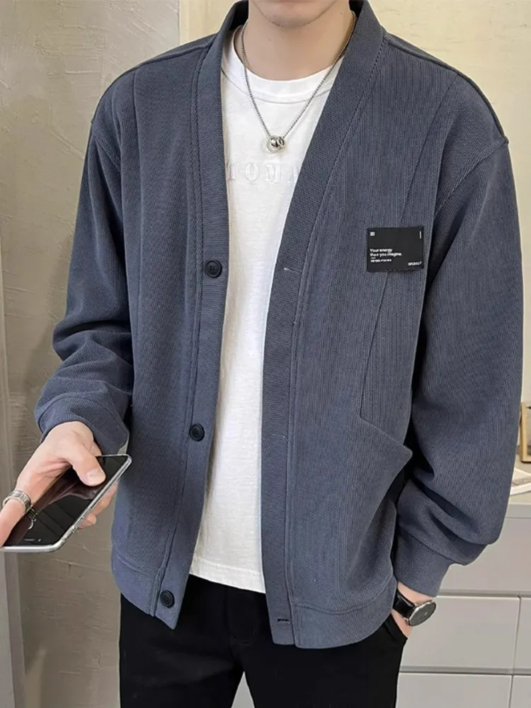 

Ele V-Ne Knitted Open Cardigan Sweater Men's Long Sve Loose Jaet Top Trendy Busin Casual Sle Autumn Wear