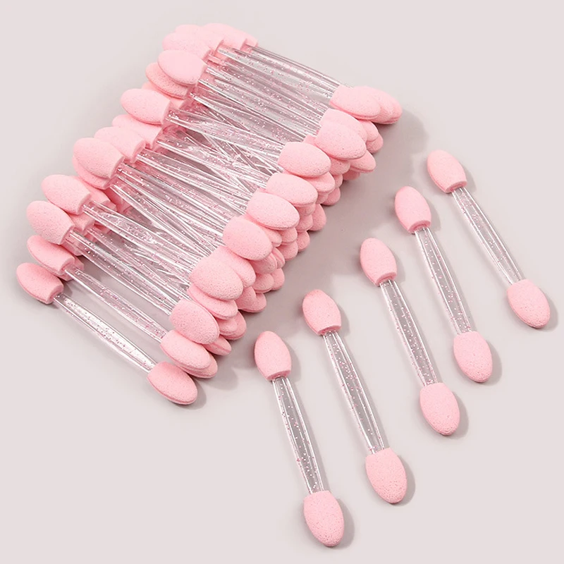 300Pcs Pink Disposable Eye Shadow Brush Double-Headed Sponge Eye Makeup Brushes Nail Smudge Tool Portable Cosmetic Applicator