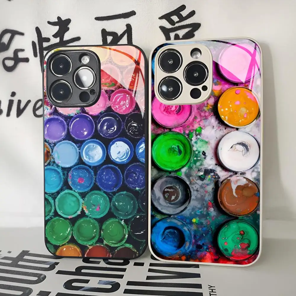 Colorful Watercolors Set Phone Case for Iphone 16 15 14 12 11 13 Pro Max Mini X Xr Xs Se 8 Puls glass Cover