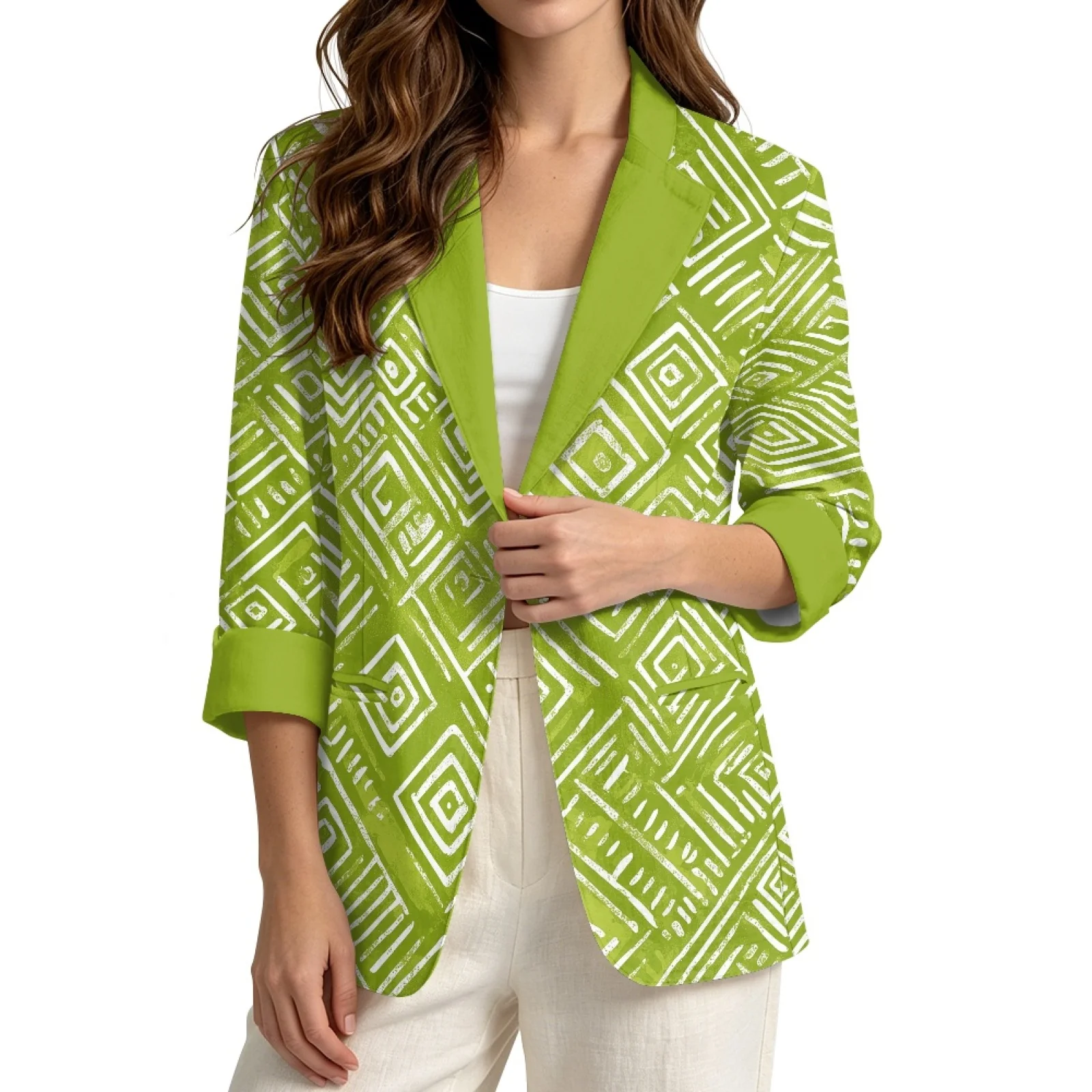 PENSTROLL Lightweight Linen Style Open Front Top Loose Beach Coverups for Outdoor Geometric Line Design