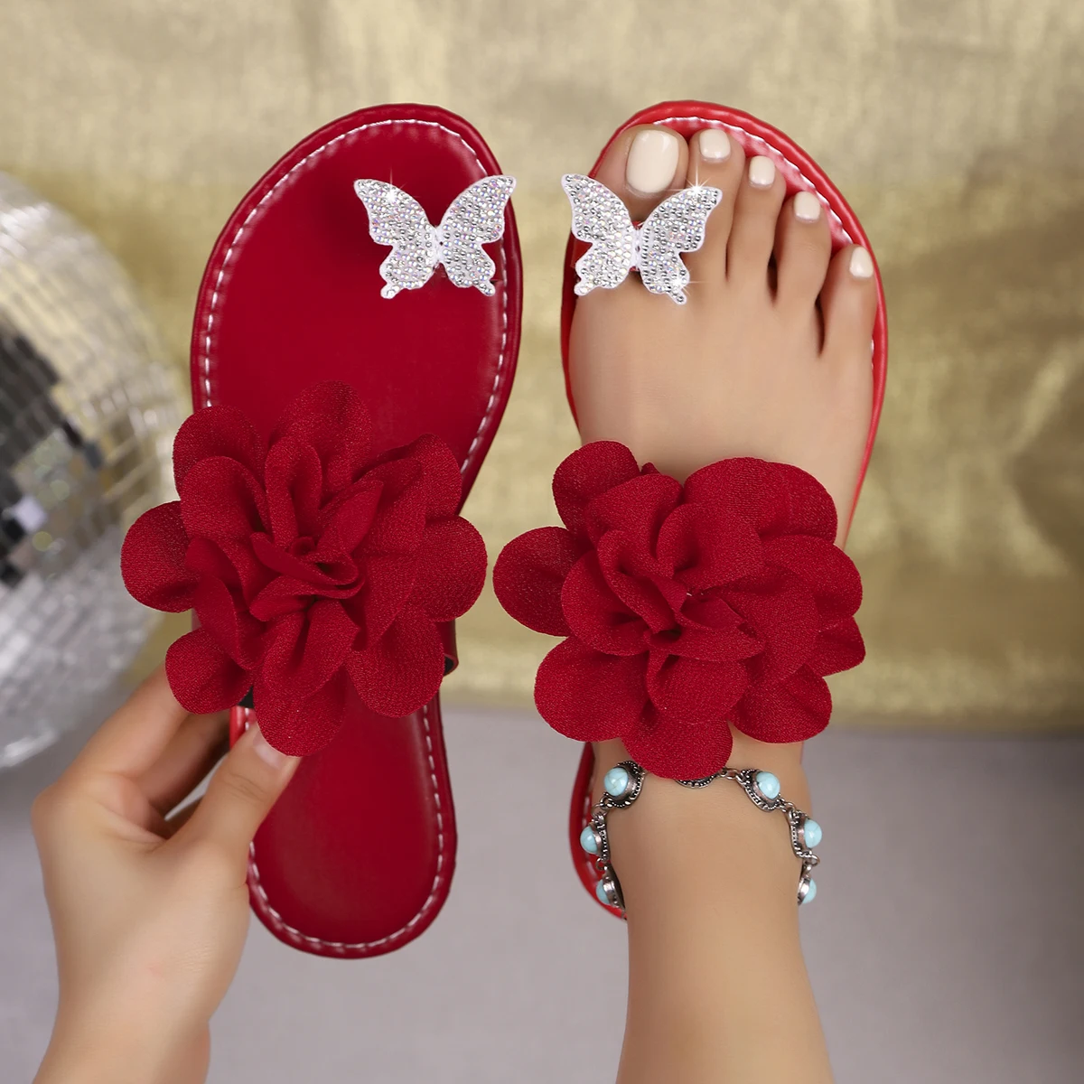 

Women Flat Slippers New Solid Color Flowers Open Toes Shoes Women Casual Fashion Slippers Summer Beach Sandals Slides Women