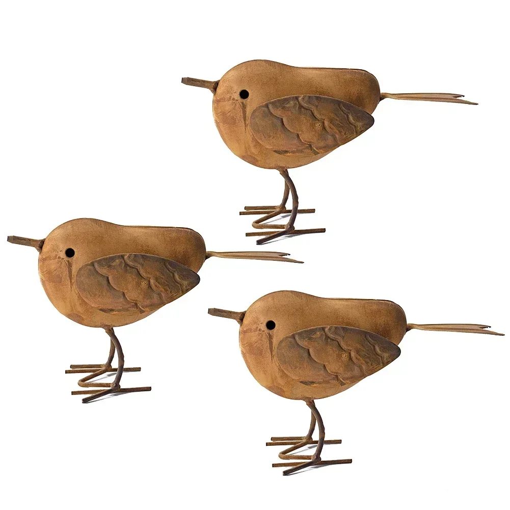 3pcs Rusty Metal Bird Ornament Iron Crafts Bird Shaped Art Silhouette Sculpture Outdoor Garden Fence Decoration Products