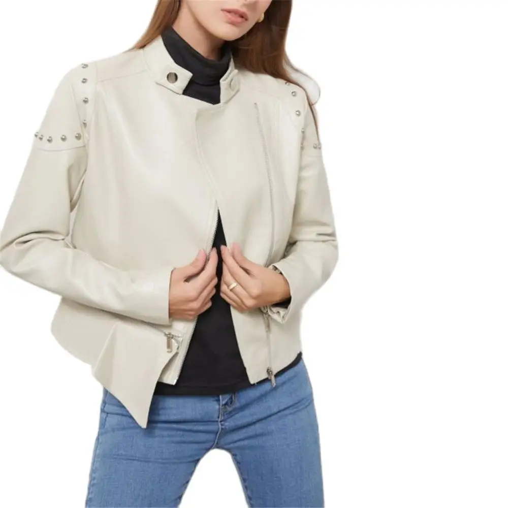 

Women's Lapel Splicing PU Leather Jacket Faux Soft Leather Coat Casual Loose Outwear Spring and Autumn Overcoat Moto Frenulum