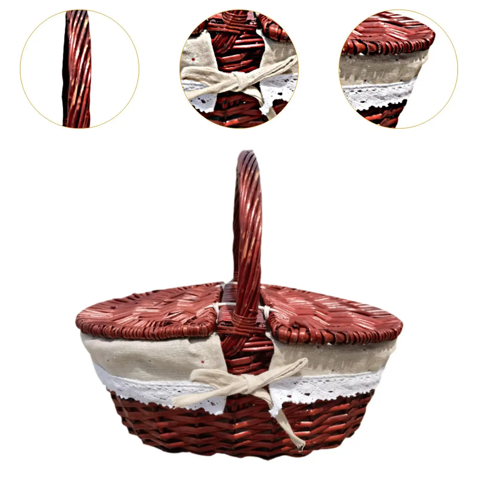 Picnic Basket Wicker Storage Hamper Home Decoration Country Vintage Sturdy Outdoor Wicker Woven Basket Storage Serving Basket