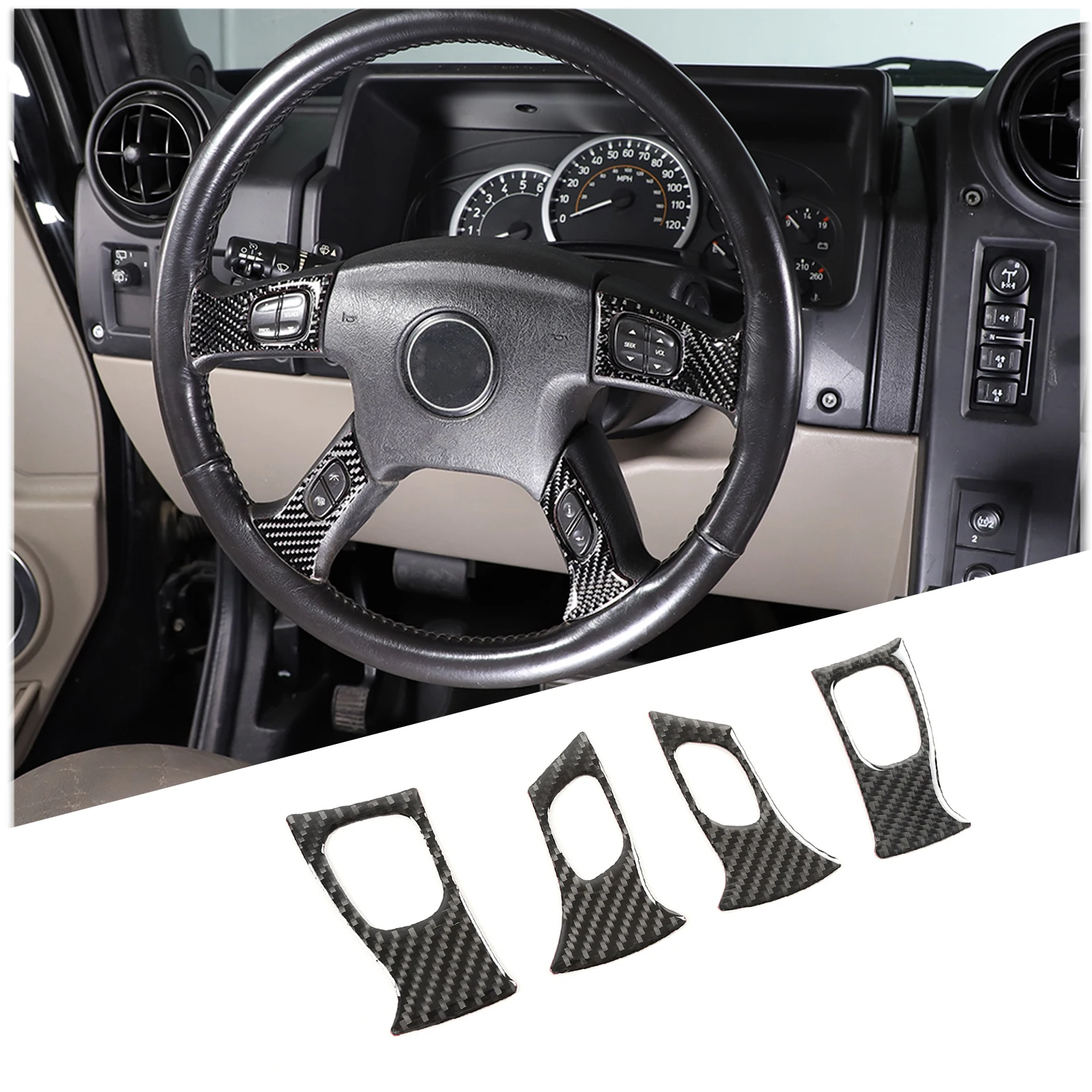 For Hummer H2 2003 2004 2005 2006 2007 PVC Black Carbon Fiber Car Steering Wheel Cover Trim Sticker Decoration Accessories 4pcs