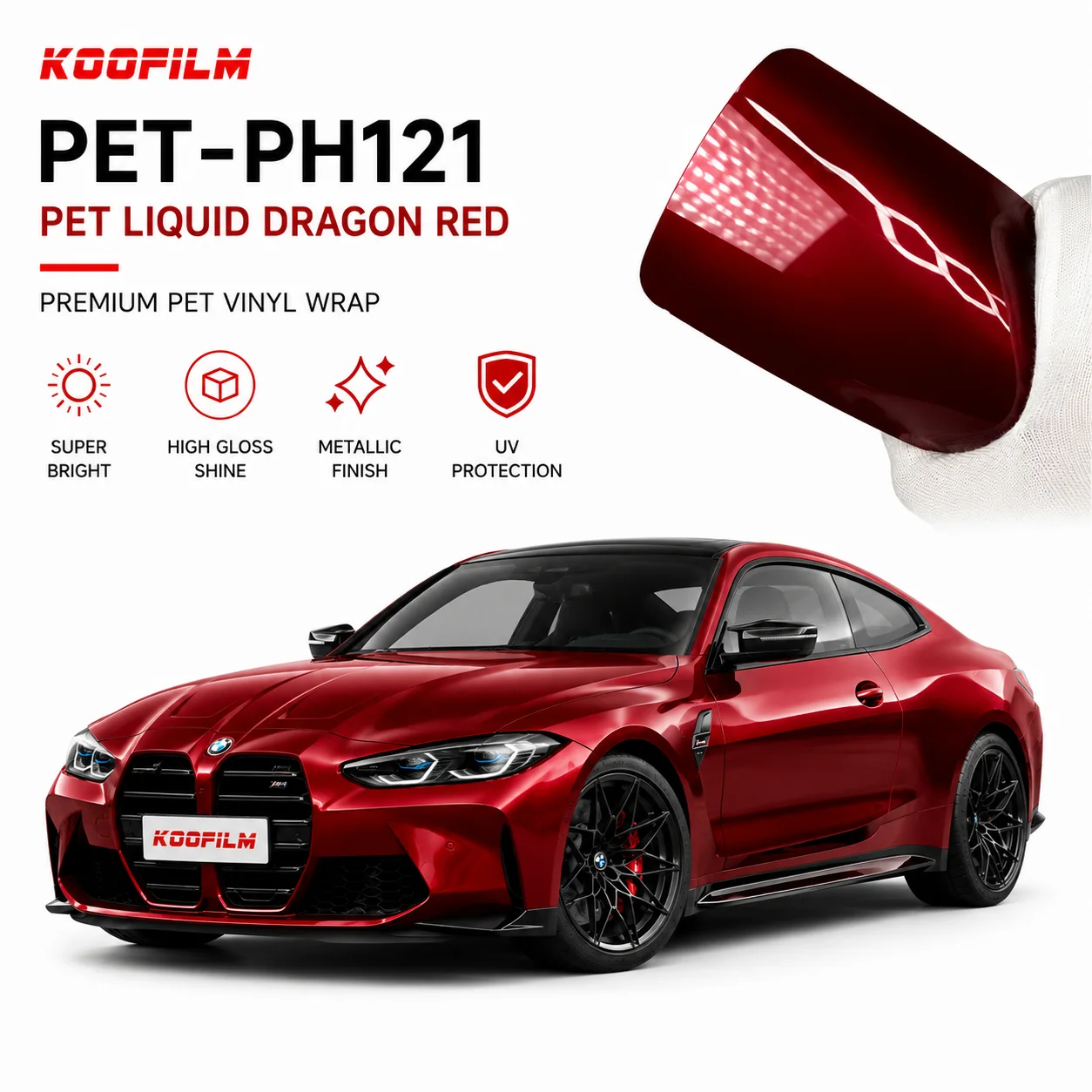 PET Liquid Dragon Red Color Change Vinyl High Quality 7.5mil PET Scratch Self Healing Red Body Car Wrap Film