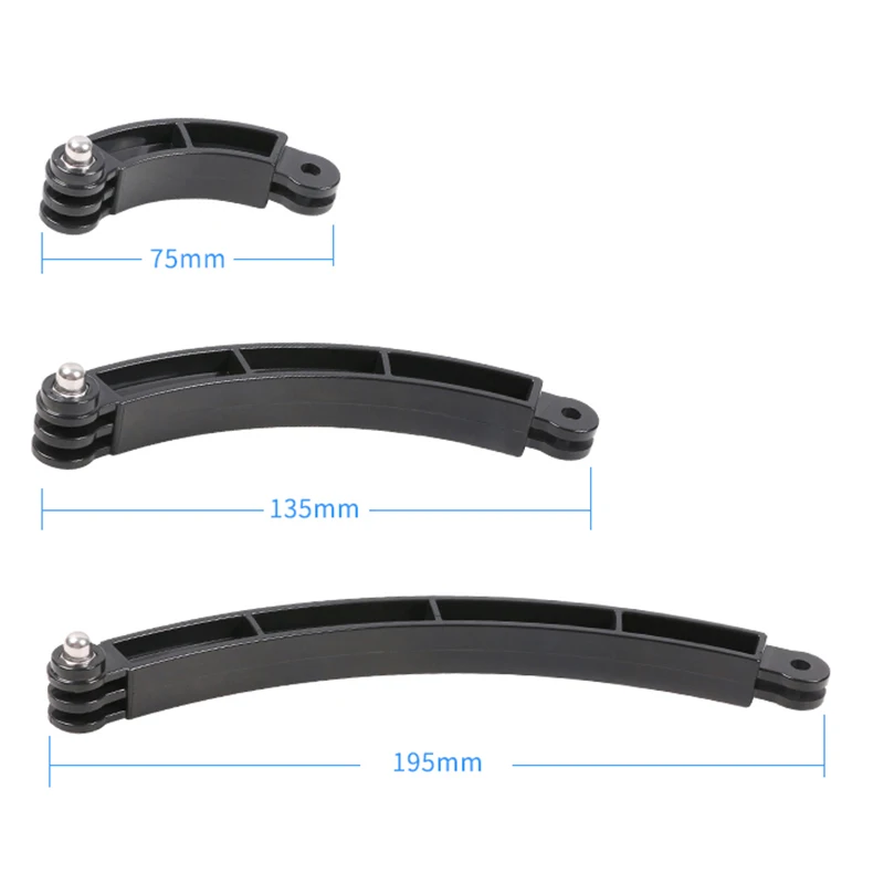 3 Way Mount Helmet Arm Extension Curved For Gopro 9 8 7 6 5 SJCAM 4K