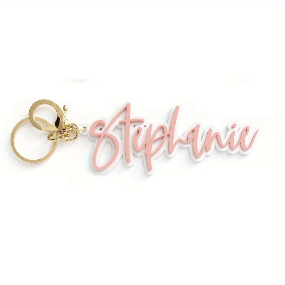 Personalized Cursive Name Keychain Custom Double Layer Acrylic Script Letter Keyring Bag Charm Customized Name Pendant Gift for