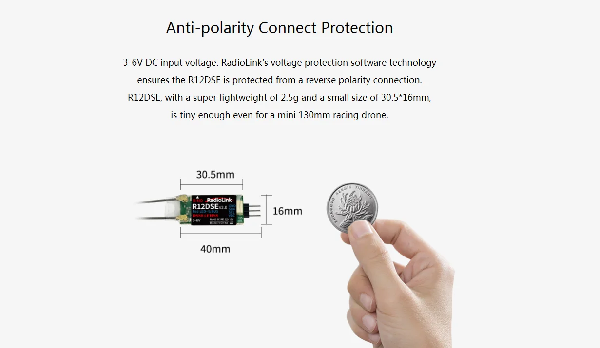 Radiolink R12DSE 12CH Mini Receiver DSSS FHSS Support SBUS PPM 3-6V for RC Plane FPV Racing Drone AT9 AT10 Transmitter Parts