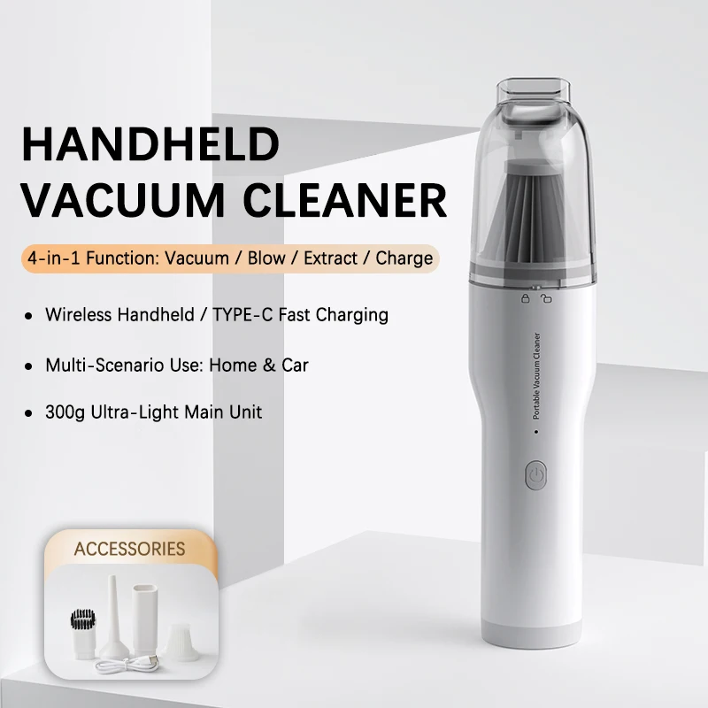 Miniaspiradora inalámbrica para limpieza de coche, aspirador de mano de succión potente recargable, ultracompacto