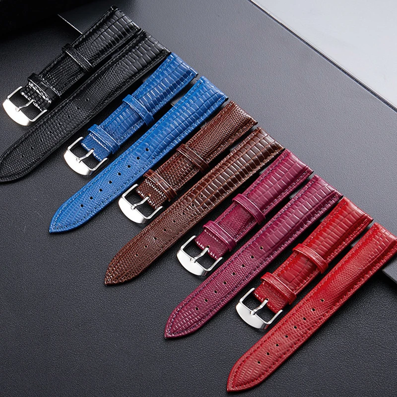 18mm 20mm 22mm 24mm Glossy Lizard Texture Leather Strap  Softness Men Women Universal Wrist Watch Band Belt