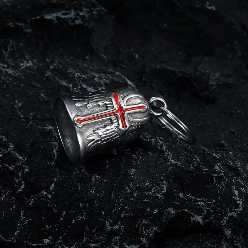 Fashion Cross Guardian Angel Wings Bell Motorcycle Bell Keychain Men\\\\\\\'s Biker Exorcist Amulet Jewelry Accessories