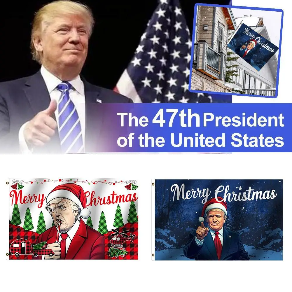 1Pc Christmas Garden Decoration Flag Presidential Garden Merry CartoonTrump Christmas President Banner Party Cartoon Flag 2 N0B4