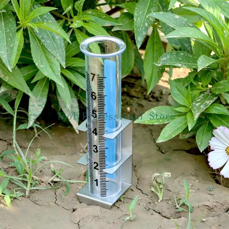 57QF Lawn and Garden Rain Gauge with Clear Tube Wall Mount or Soil Insert Design Metal Holder and Included Hardware for Backyard