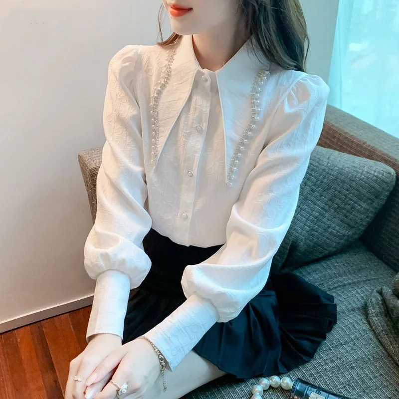 

Spring and Autumn Doll Collar Chiffon Women's New Long Sleeve Fashion Shirt Top
