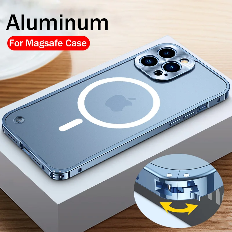 Metall Aluminium legierung für magsafe magnetische kabellose Lade tasche für iPhone 15 14 13 12 11 plus Pro Max durchscheinende matte PC-Abdeckung