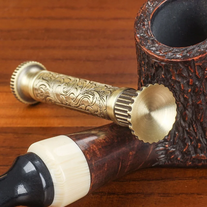 

Full copper pipe holder, retro Tang grass 2-in-1 tobacco knife, cleaning, anti flame, charcoal burner, pipe accessories