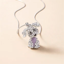 Zircon Creative Shiny Cartoon Cute Dog Pendant Necklace Fashion Girl Animal Necklace Sweater Chain Exquisite Party Love Gift