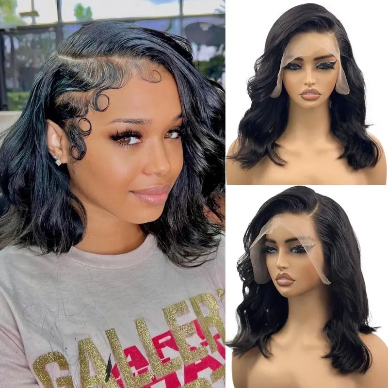 Body Wave Lace Front Bob Wig 13x4 Human Hair Wigs 180 Density Short Body Wave T Part Lace Frontal Bob Wigs For Women