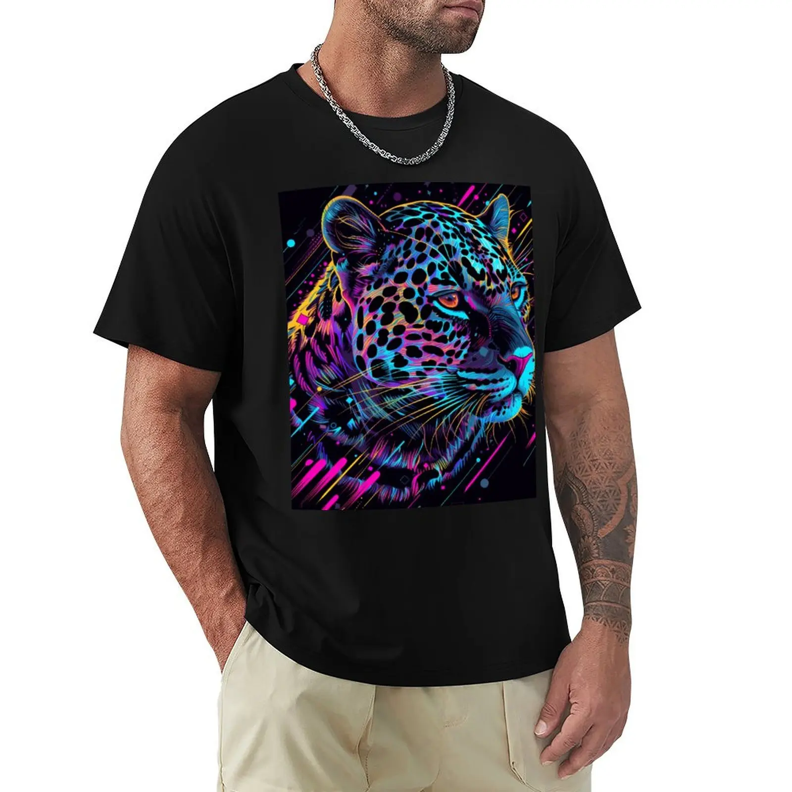 Neon Leopard Hunting T-shirt aesthetic clothes korean fashion designer t shirt men