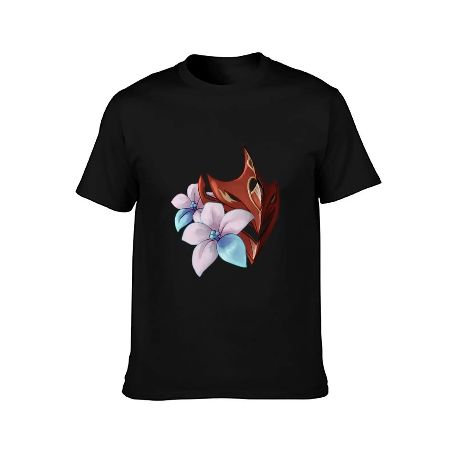 Chilumi Flowers + Mask T-Shirt, Summer Casual Cotton Tee, Oversized Streetwear Tops, Vintage Graphic Print, Unisex Men Women