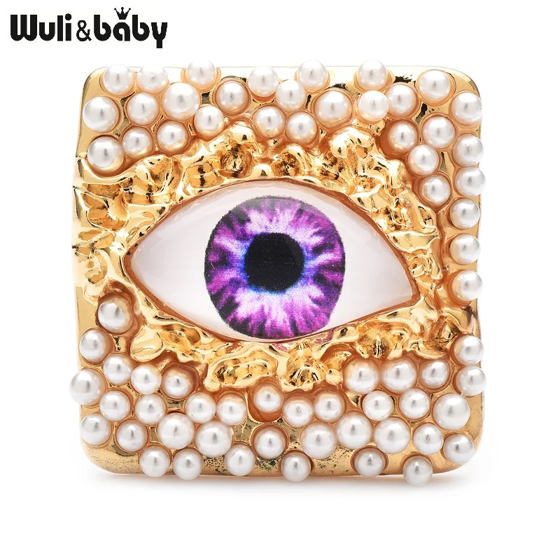 Wuli&baby Pearl Eye Brooches For Women 4-color Beautiful Charming Eyes Party Office Badge Pins Gifts