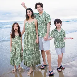 Summer Family Matching Outfits Beach Dress Mother-daughter Sling Flower Dress Dad and Son Matching Shirt Vacation Style