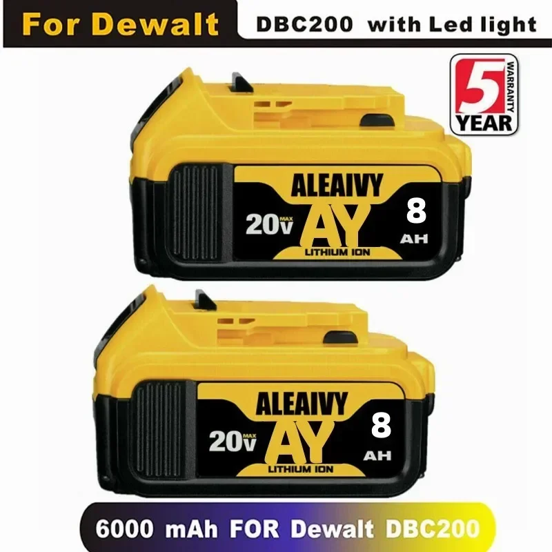 

DCB200 20V 8Ah Replaceable Li-ion Battery Compatible for Dewalt 18 Volt MAX Power Tools 18650 Lithium Batteries