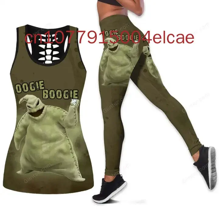 New Oogie Boogie Women's Hollow Vest + Women's Leggings Yoga Suit Fitness Leggings Sports Suit Disney Tank Top Legging Set